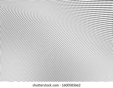 Abstract halftone texture. Chaotic wave pattern of dots. Ink drops on white background
