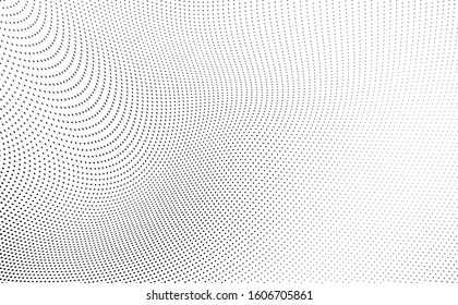 Abstract halftone texture. Chaotic wave pattern of dots. Ink drops on white background