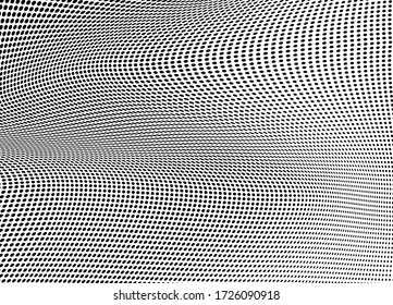 Abstract halftone texture. Chaotic wave pattern of dots. Ink drops on white background
