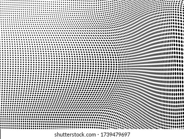 Abstract halftone texture. Chaotic wave pattern of dots. Ink drops on white background