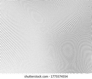 Textura abstracta de medio tono. Patrón caótico de ondas de puntos. Caídas de tinta sobre fondo blanco