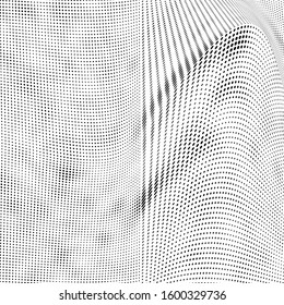 Abstract halftone texture. Chaotic waves of dots. Black and white background