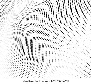 Abstract halftone texture. Chaotic waves of black dots on a white background