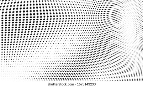Abstract halftone texture. Chaotic waves of black dots on a white background