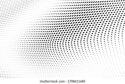 Textura abstracta de medio tono. Olas caóticas de puntos negros sobre un fondo blanco