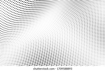 Abstract halftone texture. Chaotic waves of black dots on a white background