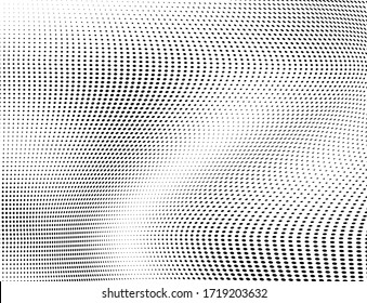 Abstract halftone texture. Chaotic waves of black dots on a white background