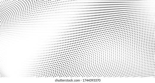 Textura abstracta de medio tono. Olas caóticas de puntos negros sobre un fondo blanco
