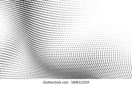 Abstract halftone texture. Chaotic waves of black dots on a white background
