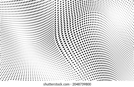 Abstract halftone texture. Chaotic waves of black dots on a white background