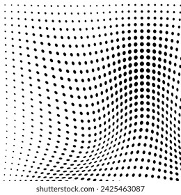 Abstract halftone texture. Chaotic waves of black dots on a white background