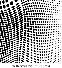 Abstract halftone texture. Chaotic waves of black dots on a white background