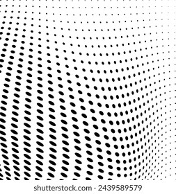 Abstract halftone texture. Chaotic waves of black dots on a white background