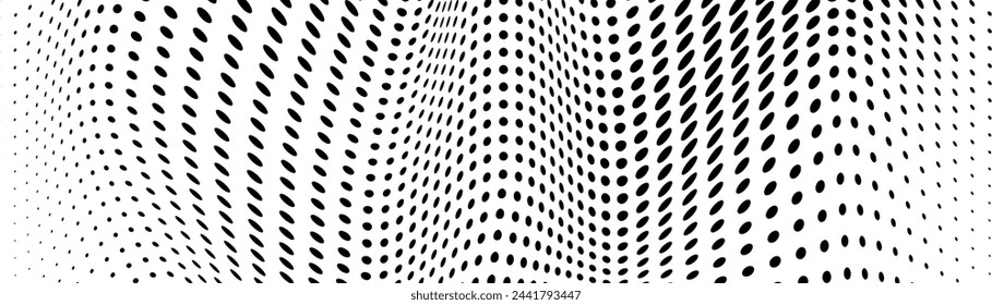 Abstract halftone texture. Chaotic waves of black dots on a white background