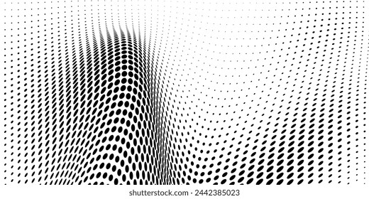 Textura abstracta de semitonos. Ondas caóticas de puntos negros sobre un fondo blanco