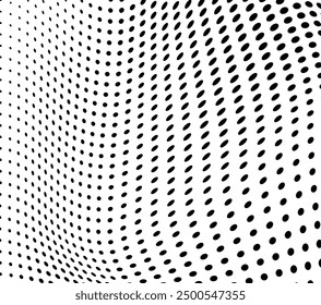 Abstract halftone texture. Chaotic waves of black dots on a white background