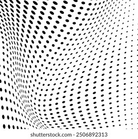Abstractas textura semitono. Olas caóticas de puntos negros sobre un fondo blanco