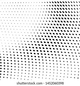 Abstract halftone texture monochrome vector chaotic wave dots on white background
