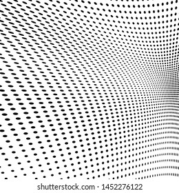 Abstract halftone texture monochrome vector chaotic wave dots on white background