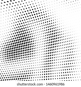 Abstract halftone texture monochrome vector chaotic wave dots on white background