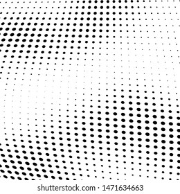 Abstract halftone texture monochrome vector chaotic wave dots on white background