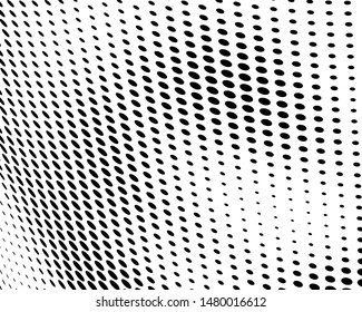 Abstract halftone texture monochrome vector chaotic wave dots on white background