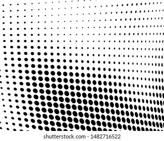 Abstract halftone texture monochrome vector chaotic wave dots on white background