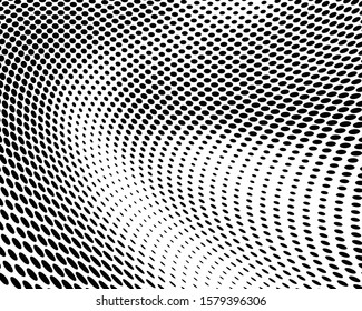 Abstract halftone texture monochrome vector chaotic wave dots on white background