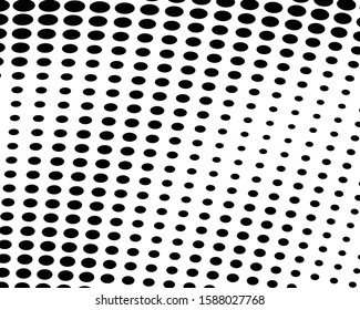 Abstract halftone texture monochrome vector chaotic wave dots on white background