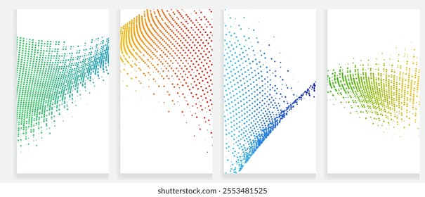 Abstract Halftone Texture Set Explore Dynamic Vector Gradient Patterns in Vibrant Green, Yellow, Red, and Blue for Eye-Catching Marketing Designs