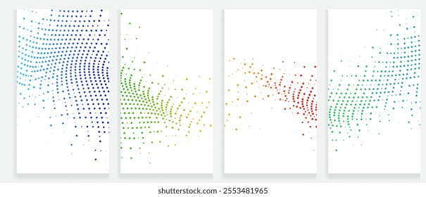 Abstract Halftone Texture Set Explore Colorful Gradient Backgrounds with Dynamic Dots in Green, Blue, Yellow, and Red for Eye-Catching Marketing