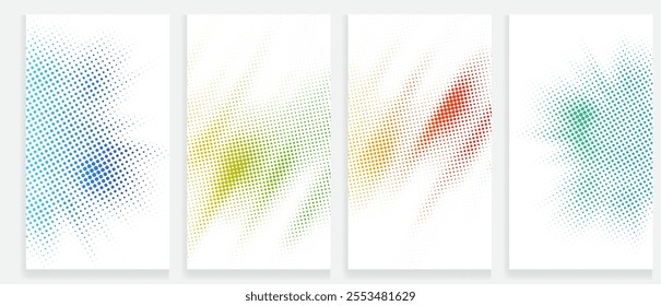 Abstract Halftone Texture Set Modern Designs with Dynamic Vector Gradient Patterns in Vibrant Colors for Backgrounds and Decorative Uses