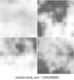 Abstract halftone texture sets. Monochrome dots pattern chaotic. Print background template
