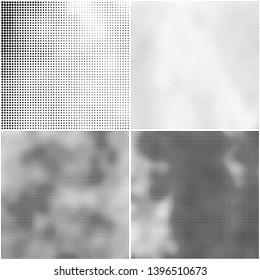 Abstract halftone texture sets. Monochrome dots pattern chaotic. Print background template