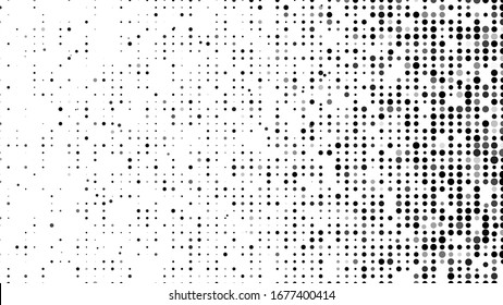 Abstract halftone texture. Vector dots background. Black particles of different sizes.