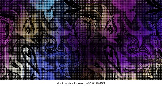 Texturierte abstrakte Rastergrafik. Vektor unscharf Paisley dekorativen Hintergrund mit Halbtoneffekt.