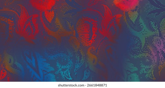 Abstract halftone textured illustration. Vector blur paisley ornamental decorative background with halftone effect.