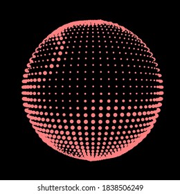 Abstract halftone textured sphere. Disco ball with lines and flare. Electric jet impulse discharges. Enveloping waves of thickened flows. Vector illustration for logo or icons.