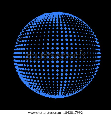 Abstract halftone textured sphere. Disco ball with lines and flare. Electric jet impulse discharges. Enveloping waves of thickened flows. Vector illustration for logo or icons.