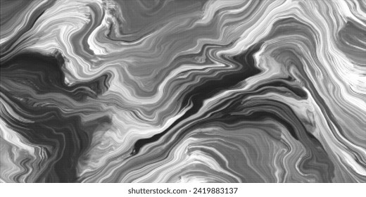 Abstract halftone textured wavy black and white marble background. Monochrome flowing half tone gradient vector texture for software, ui design, web, apps wallpaper, banner