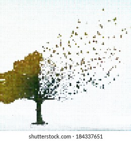 Abstract halftone tree with foliage overfly. Vector illustration