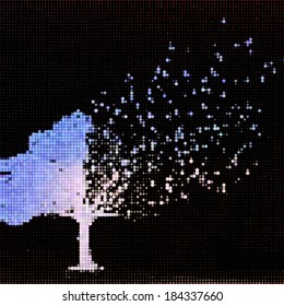 Abstract halftone tree with foliage overfly. Vector illustration