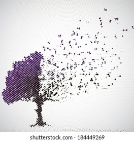 Abstract halftone tree with foliage overfly. Vector illustration