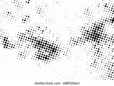 Abstract halftone vector background black and white. Monochrome grunge texture. Vector vintage design in black and white. Halftone black and white drawing