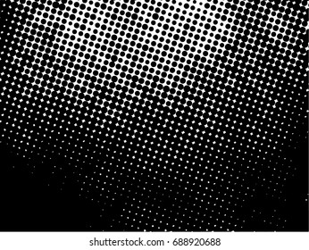 Abstract halftone vector background black and white. Monochrome grunge texture. Vector vintage design in black and white. Halftone black and white drawing