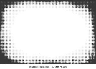 Abstractas marco de Vector de semitono para diseño de fotos y pósters. Plantilla fronteriza dura. Anuncio sucio punteado para la decoración