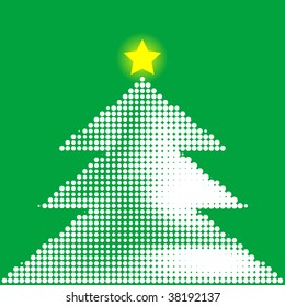 Abstract halftone vector illustration of a christmas tree with star