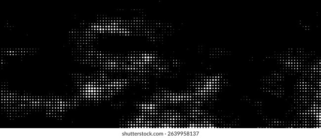 Abstract halftone vortex swirl pattern background, black and white dotted spiral geometric minimalist design illustration.