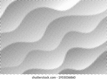 Resumen del fondo de la onda de medio tono. Ilustración vectorial de medio tono de gradiente moderno. Arte de punto de semitono en blanco y negro. 