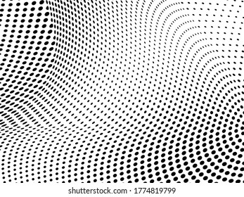 Abstract halftone wave background. Monochrome grunge pattern. Vector art texture. Template for printing on business cards, posters, wrapping paper